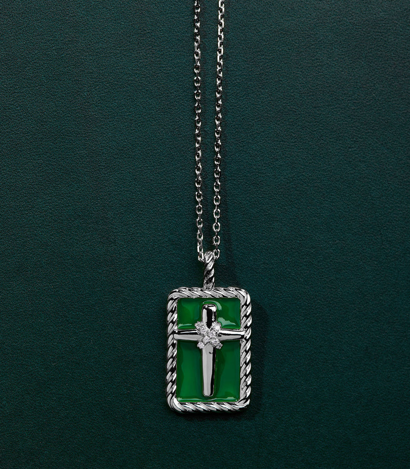 Cross Pendant - Rooted - Silver - Partial Diamonds