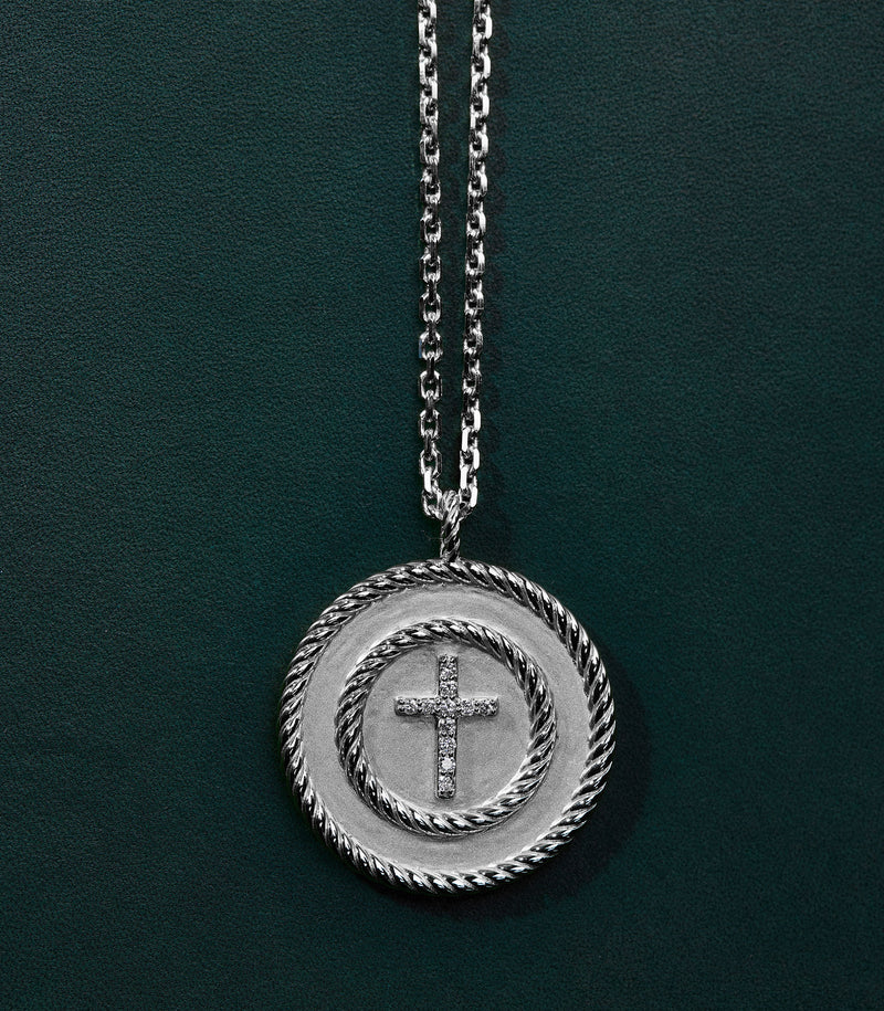 Cross Pendant - Holy Spiral - Sterling Silver with Diamonds - Large