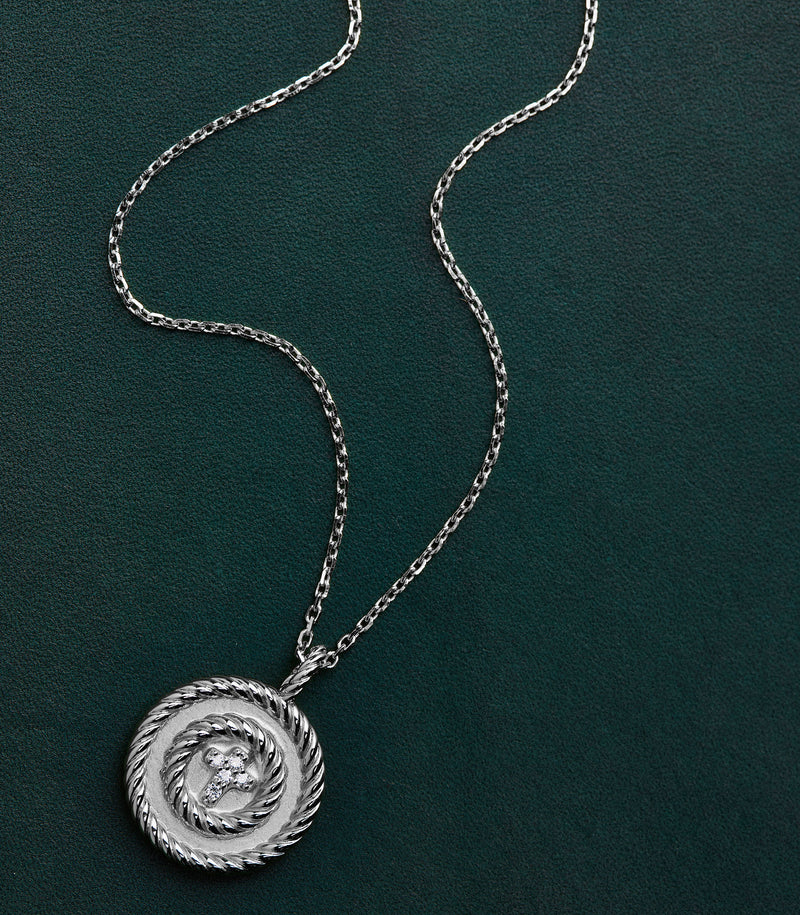 Cross Pendant - Holy Spiral - Sterling Silver with Diamonds - Small