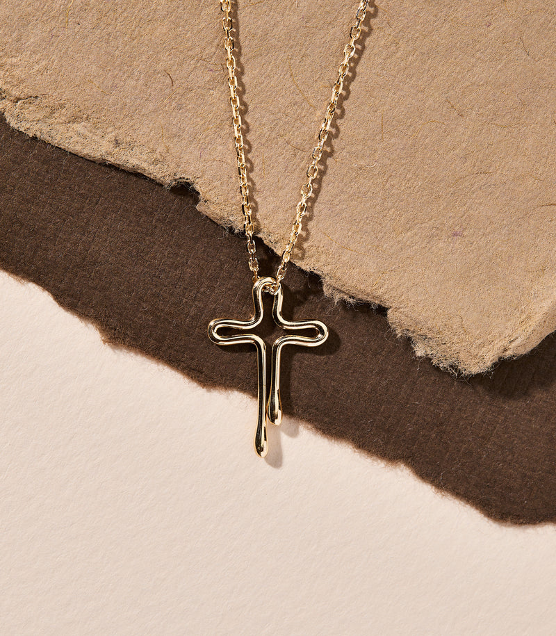 Cross Pendant - Tear Drops - Gold