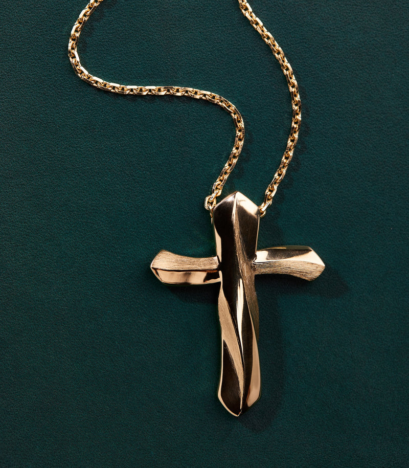 Cross Pendant - Twisted Path - Gold