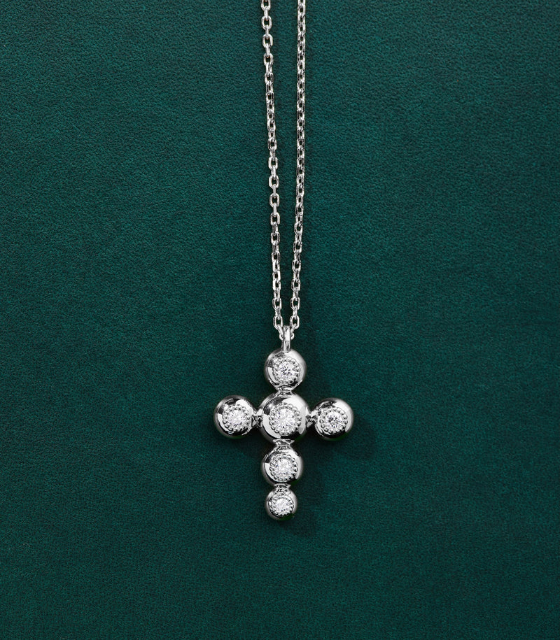 Cross Pendant - Circle of Blessings - Sterling Silver with Diamonds - Small