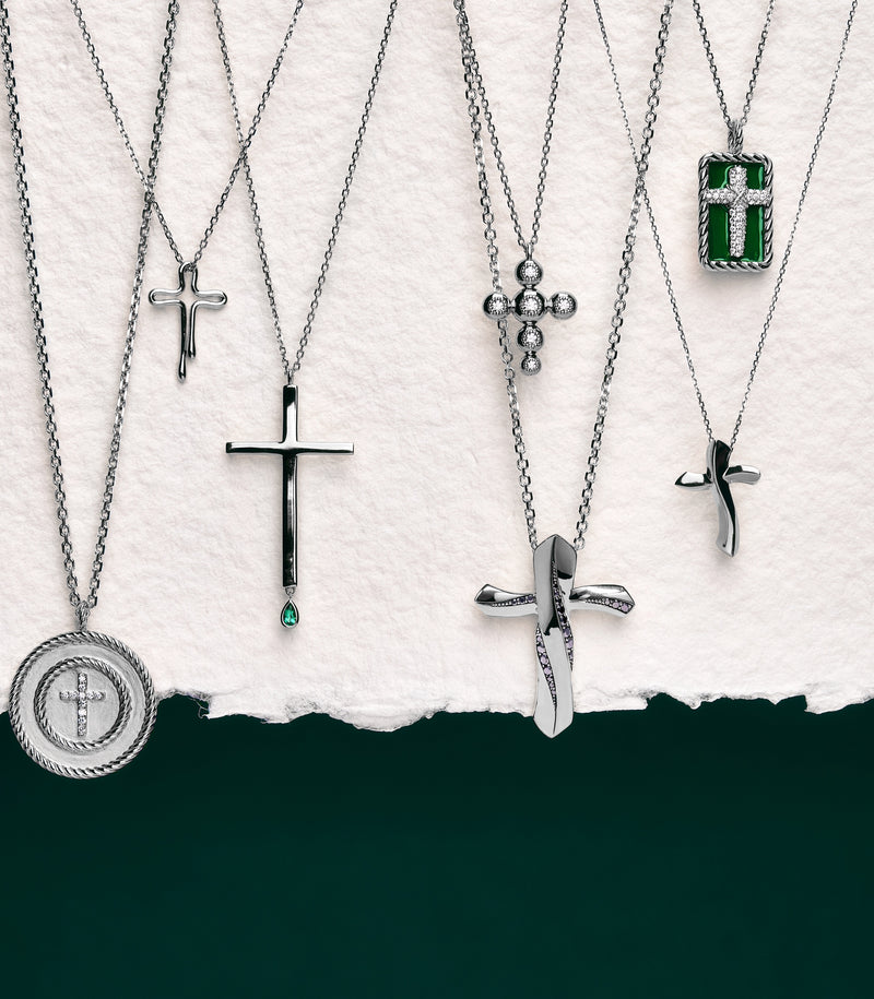 Cross Pendant - Circle of Blessings - Sterling Silver with Diamonds - Small