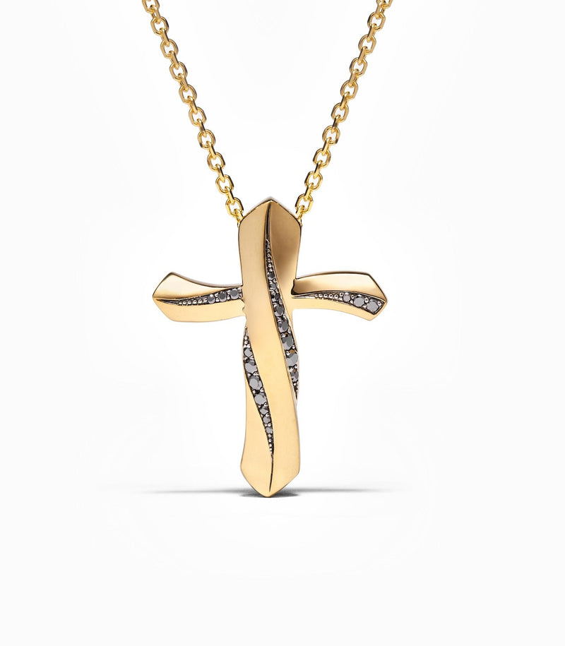 Cross Pendant - Twisted Path - Gold with Diamonds