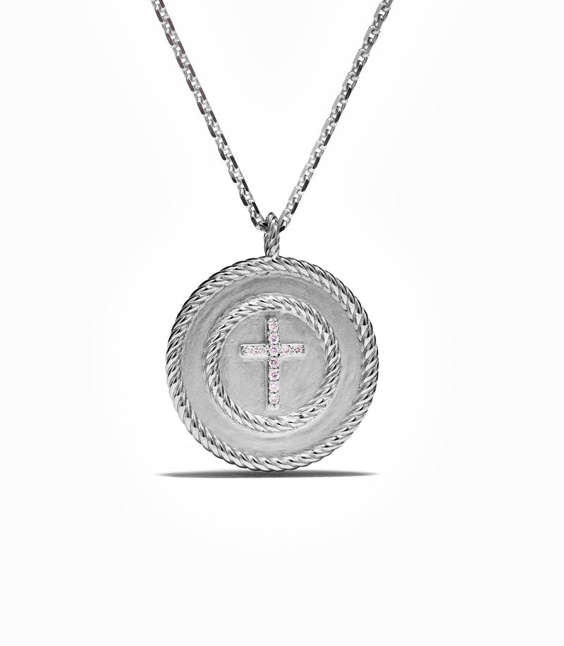 Cross Pendant - Holy Spiral - Sterling Silver with Diamonds - Large