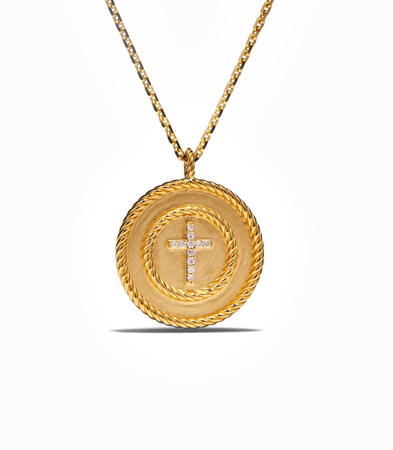 Cross Pendant - Holy Spiral - Gold with Diamonds - Large