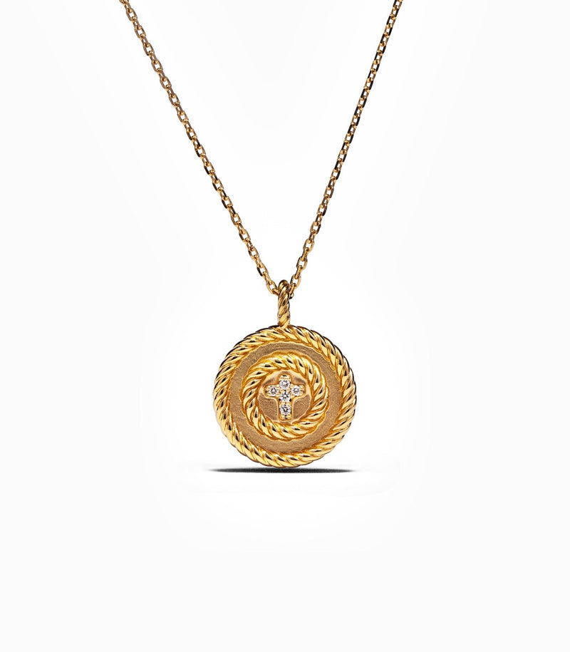 Cross Pendant - Holy Spiral - Gold with Diamonds - Small