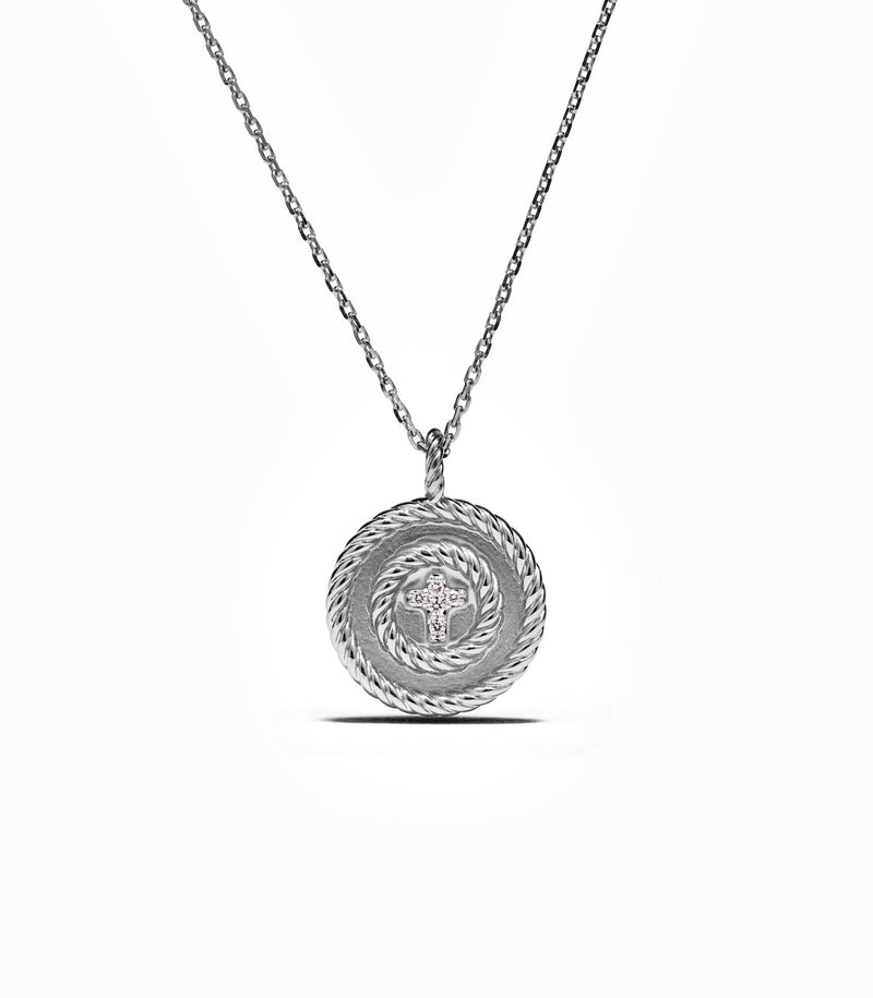 Cross Pendant - Holy Spiral - Sterling Silver with Diamonds - Small