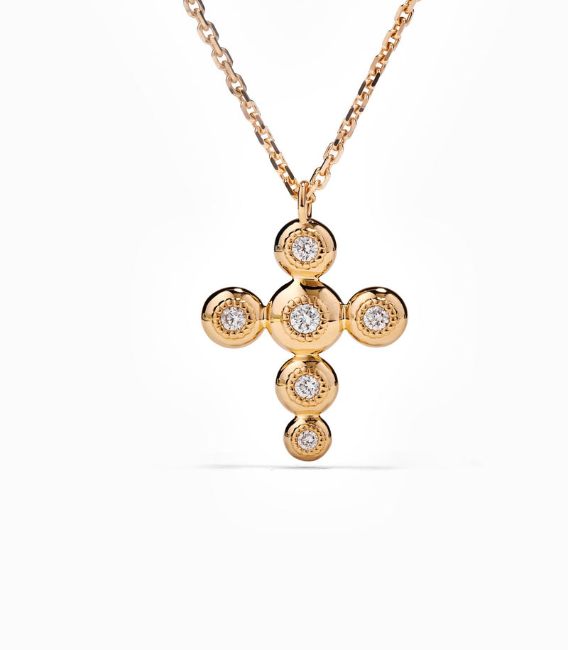 Cross Pendant - Circle of Blessings - Gold with Diamonds - Large