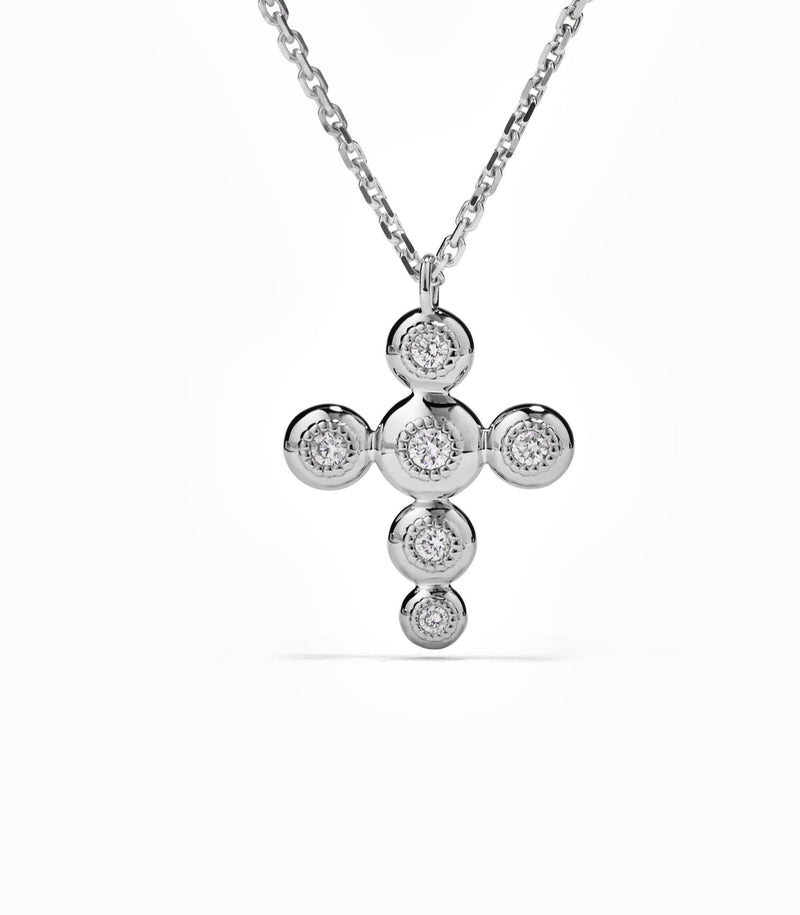Cross Pendant - Circle of Blessings - Sterling Silver with Diamonds - Large