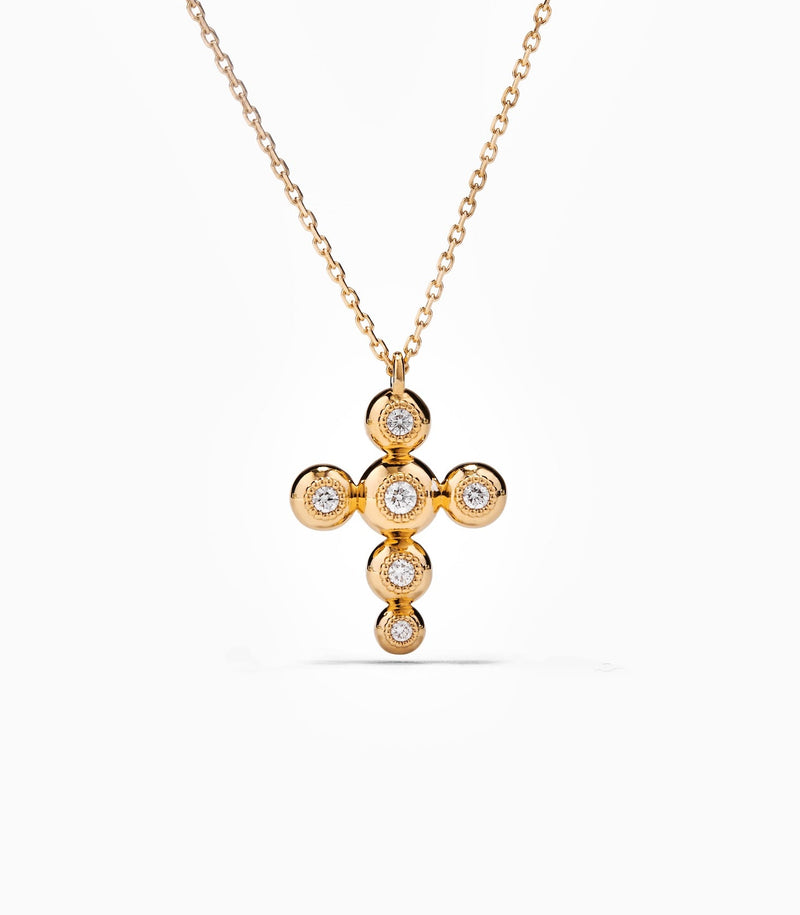 Cross Pendant - Circle of Blessings - Gold with Diamonds - Small