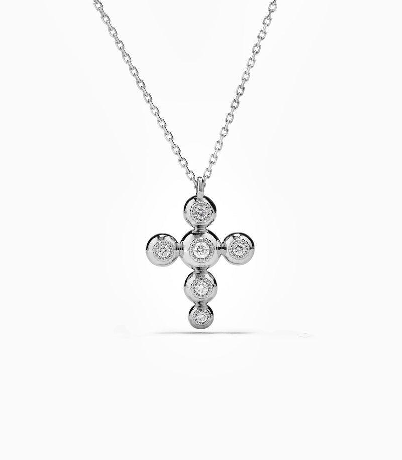 Cross Pendant - Circle of Blessings - Sterling Silver with Diamonds - Small