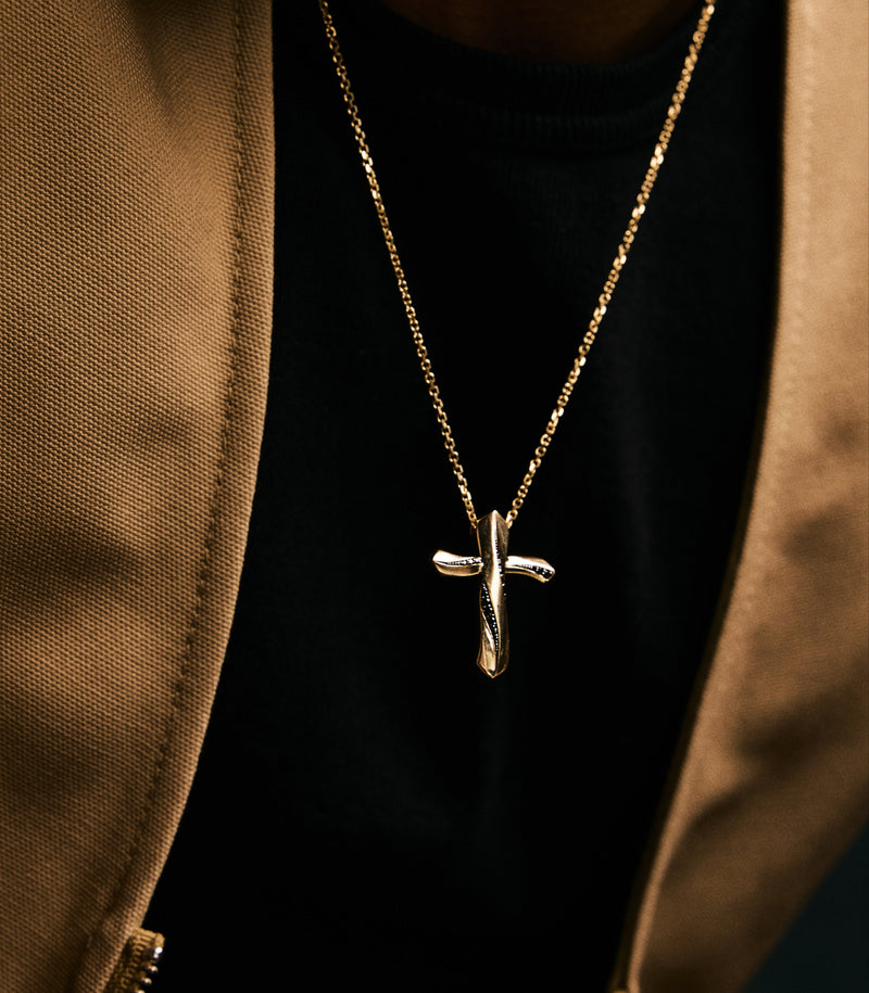 Cross Pendant - Twisted Path - Gold with Diamonds