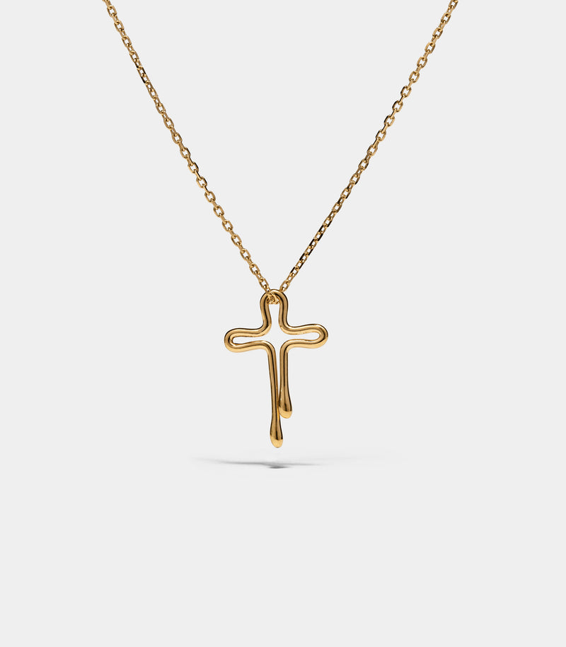 Cross Pendant - Tear Drops - Gold