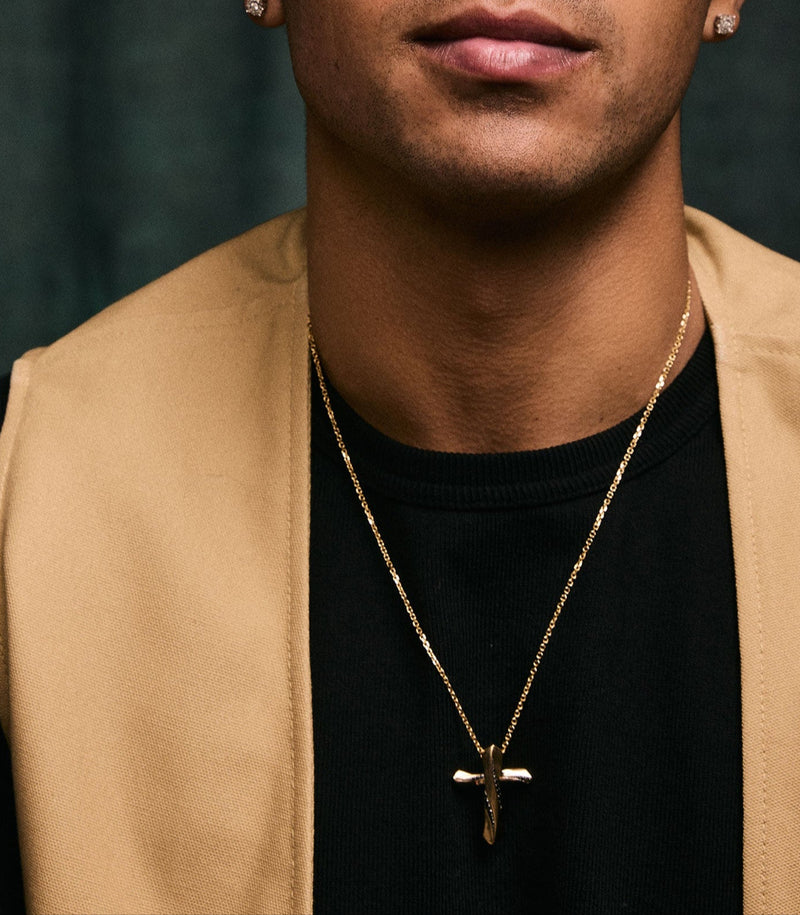 Cross Pendant - Twisted Path - Gold with Diamonds