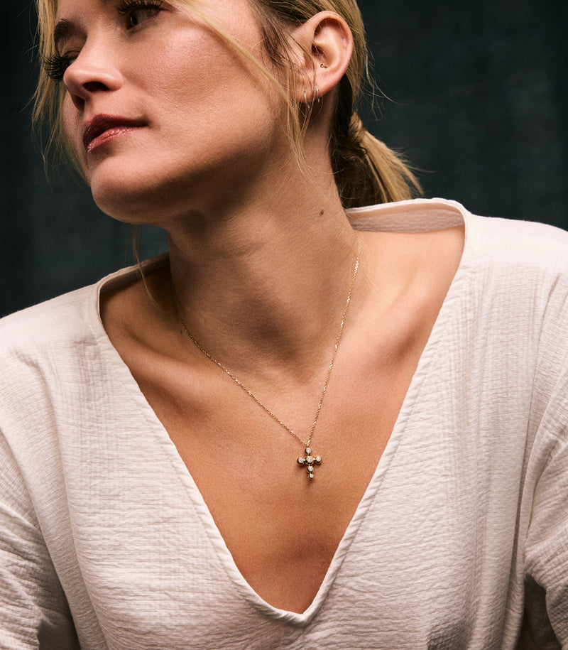Cross Pendant - Circle of Blessings - Gold with Diamonds - Small