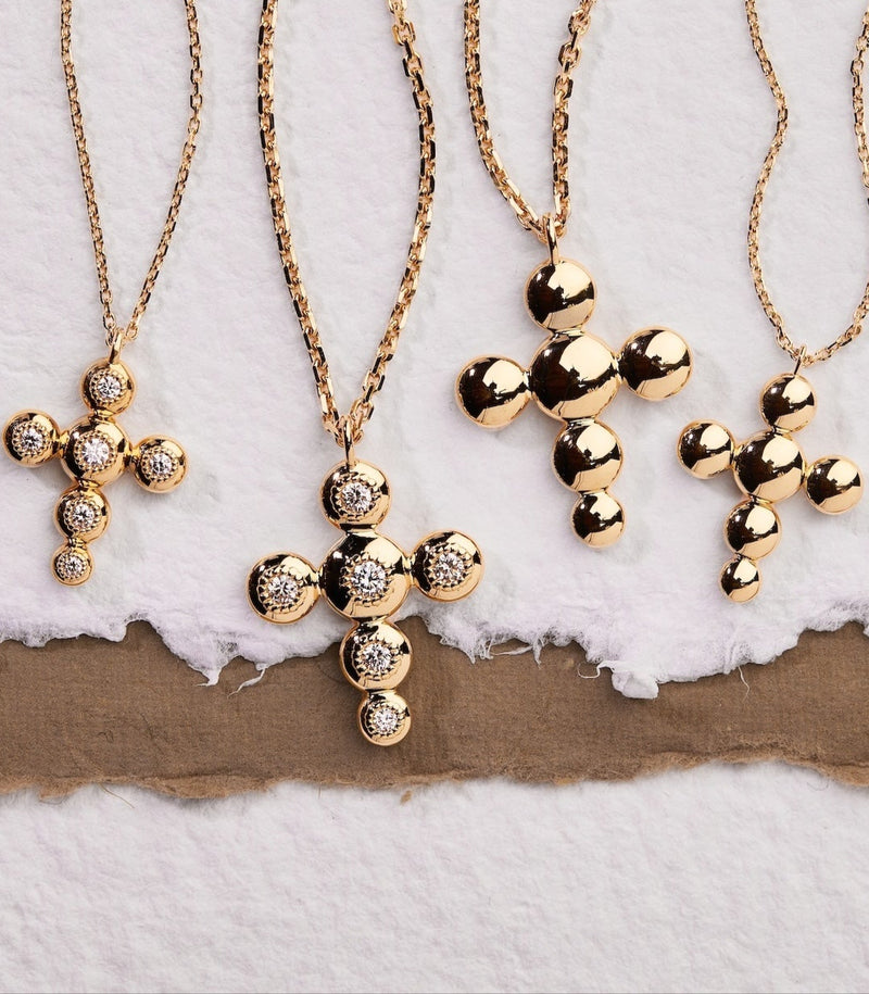 Cross Pendant - Circle of Blessings - Gold with Diamonds - Large