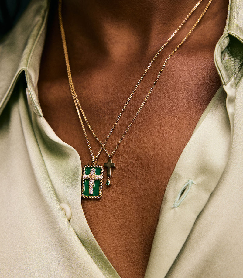 Cross Pendant - Jesus Wept - Gold with Emerald - Small