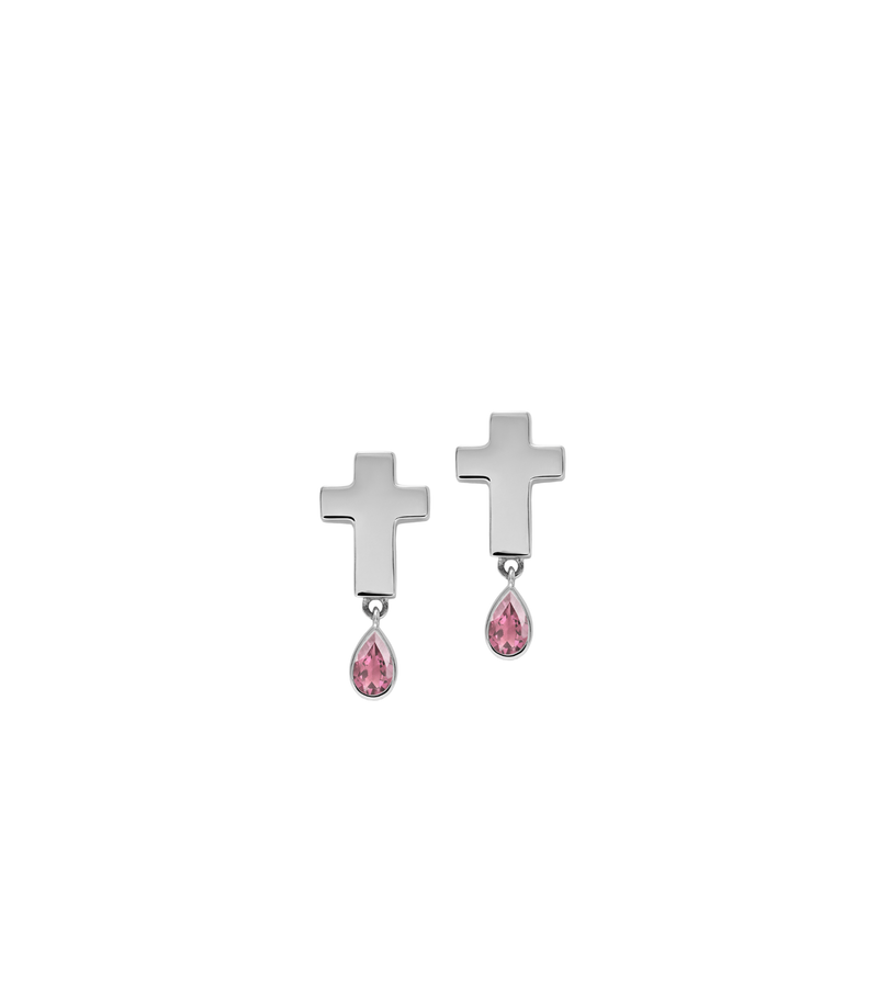 Stud Cross Earrings - Jesus Wept- Sterling Silver with Birthstone