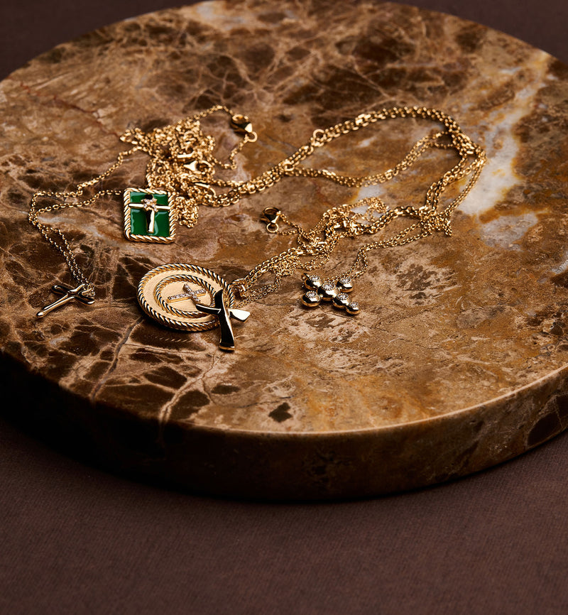 Cross Pendant - Rooted - Gold - Partial Diamonds