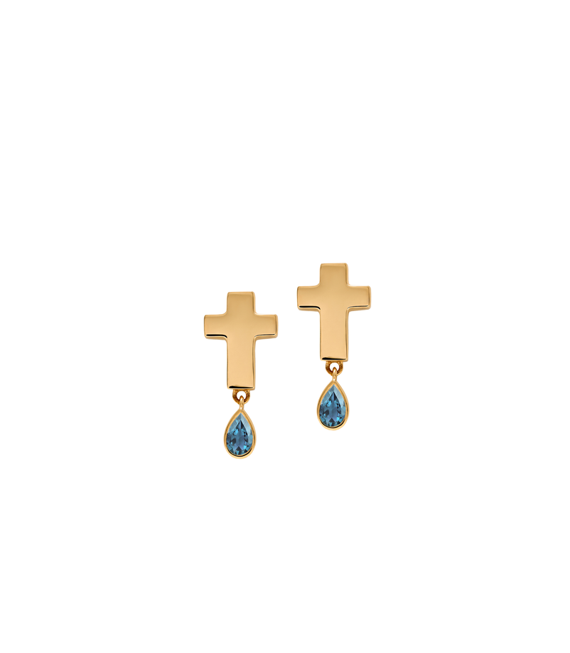 Stud Cross Earrings - Jesus Wept - Gold with Birthstone