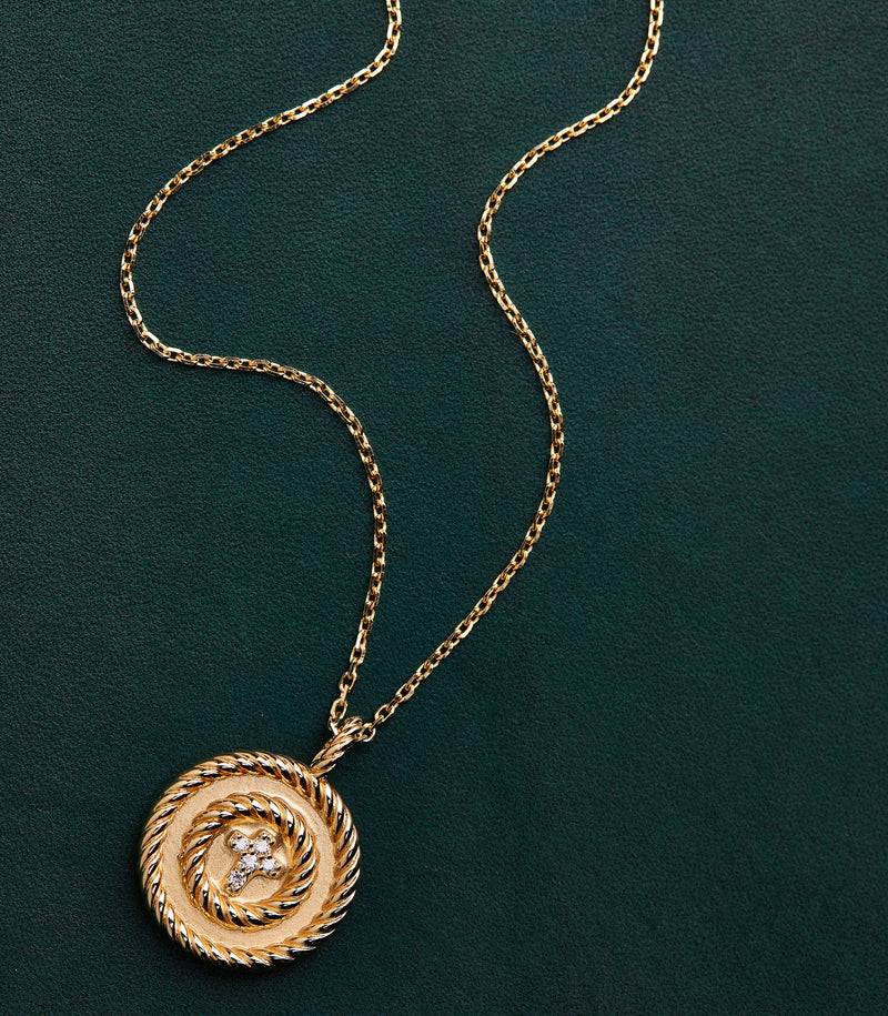 Cross Pendant - Holy Spiral - Gold with Diamonds - Small