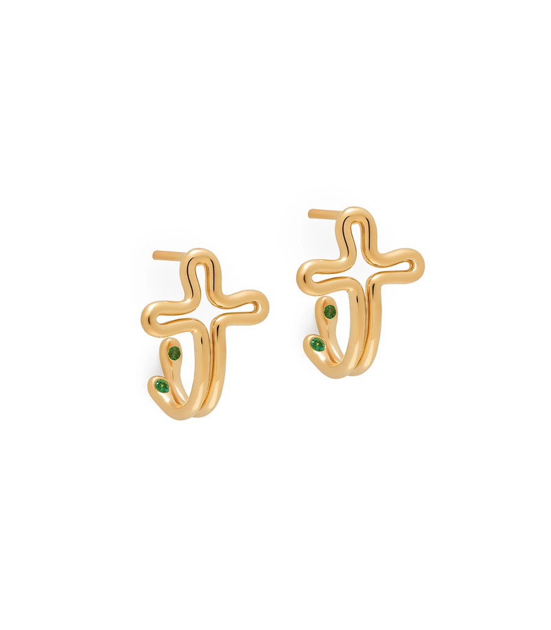 J Hoop Cross Earrings in 18K Gold | Tear Drops