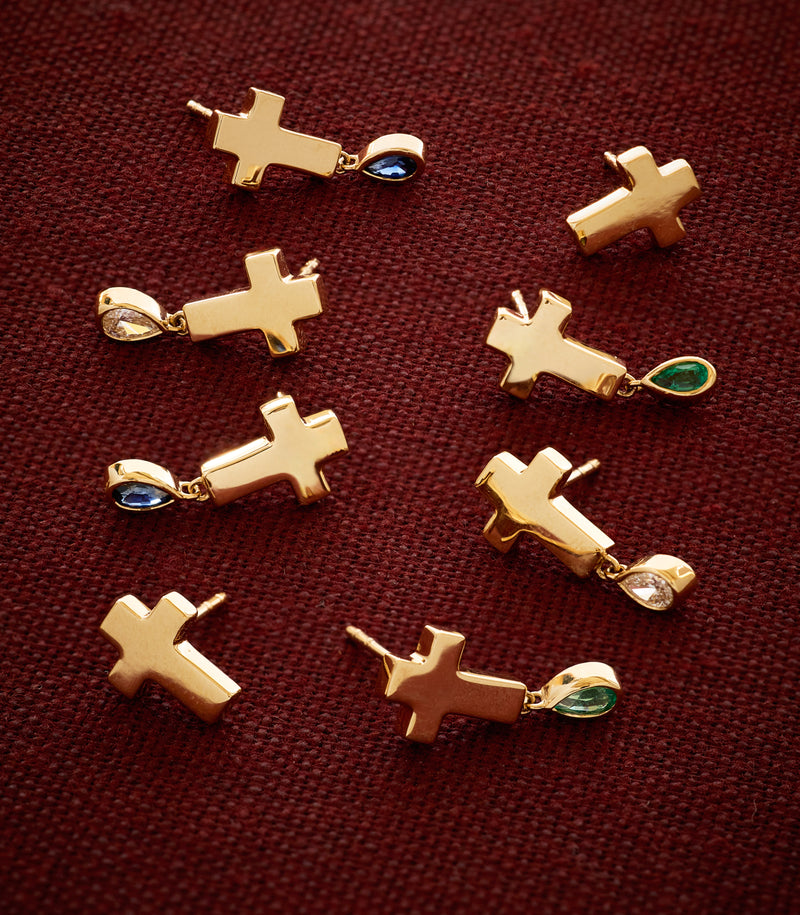 Stud Cross Earrings - Jesus Wept - Gold with Birthstone