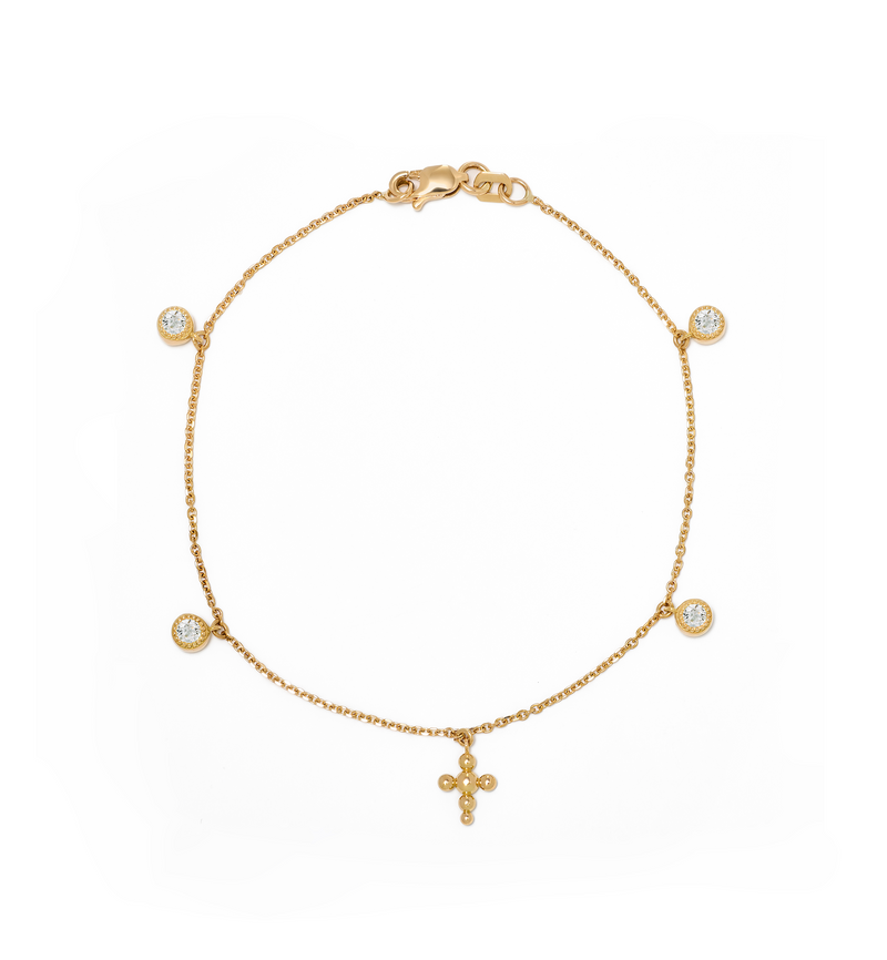 Station Cross Bracelet - Circle of Blessings -18K Gold with Diamonds