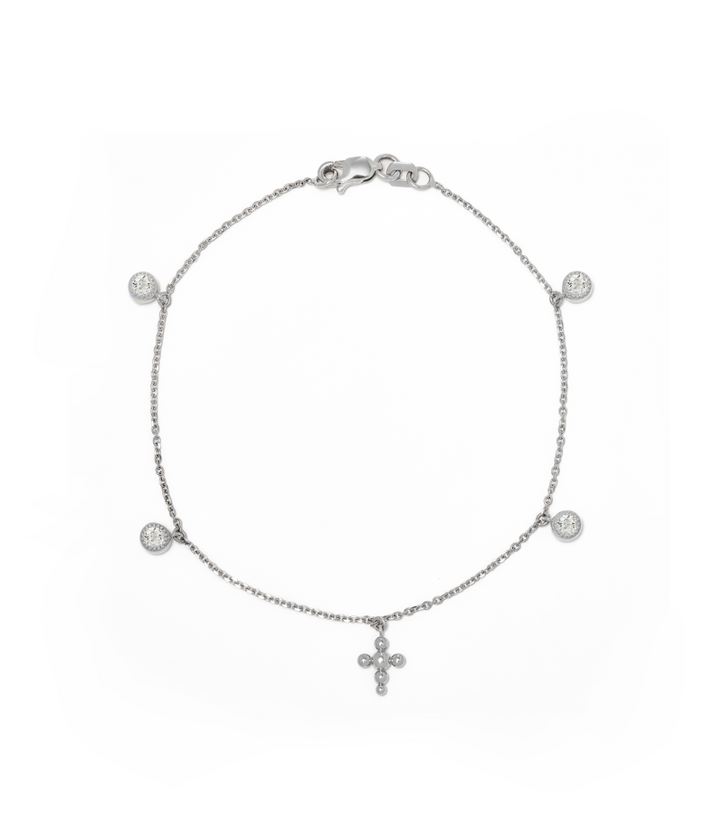 Station Cross Bracelet - Circle of Blessings - Sterling Silver with Diamonds