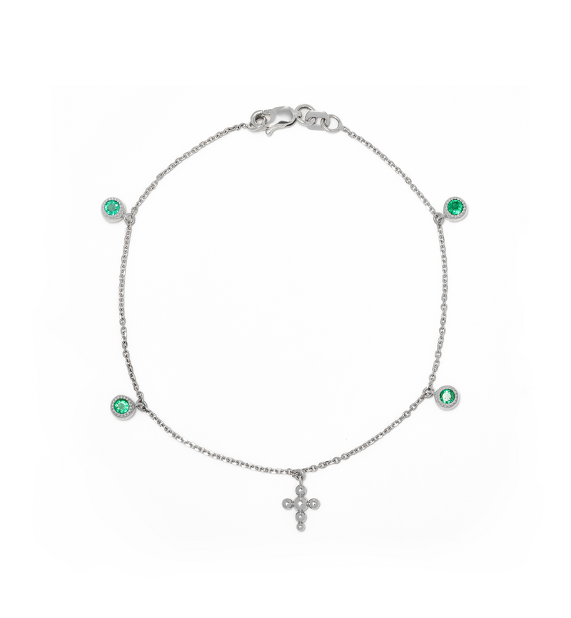 Station Cross Bracelet - Circle of Blessings - Sterling Silver with Emeralds