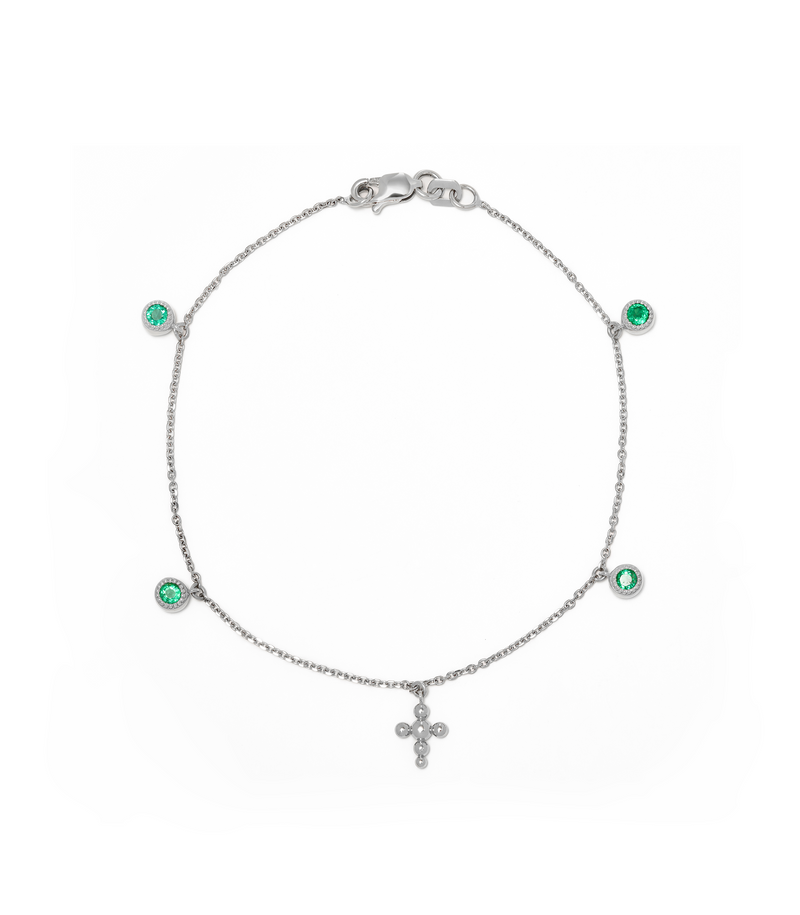 Station Cross Bracelet - Circle of Blessings - Sterling Silver with Emeralds