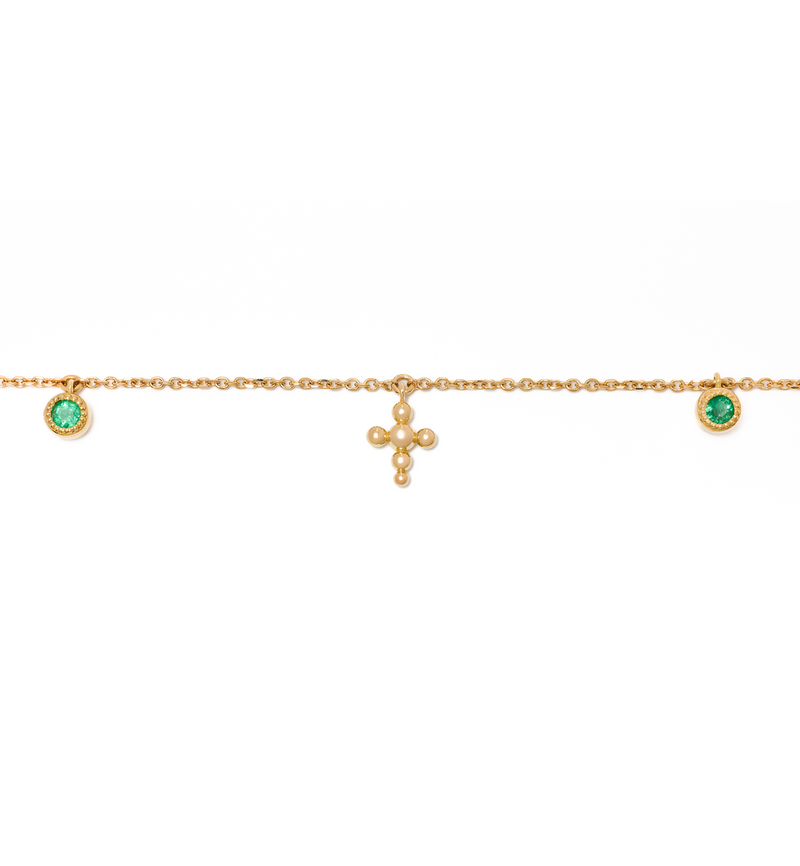 Station Cross Bracelet- Circle of Blessings - 18K Gold with Emeralds