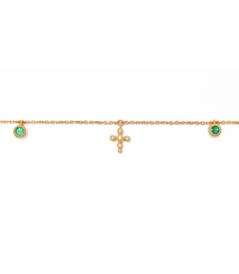 Station Cross Bracelet- Circle of Blessings - 18K Gold with Emeralds