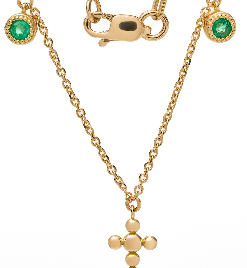 Station Cross Bracelet- Circle of Blessings - 18K Gold with Emeralds