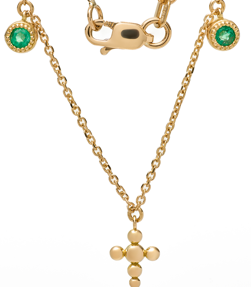 Station Cross Bracelet- Circle of Blessings - 18K Gold with Emeralds