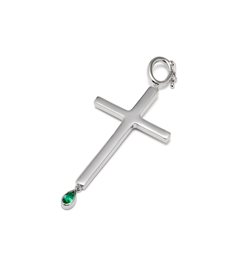 Birthstone Cross Charm - Jesus Wept - Sterling Silver