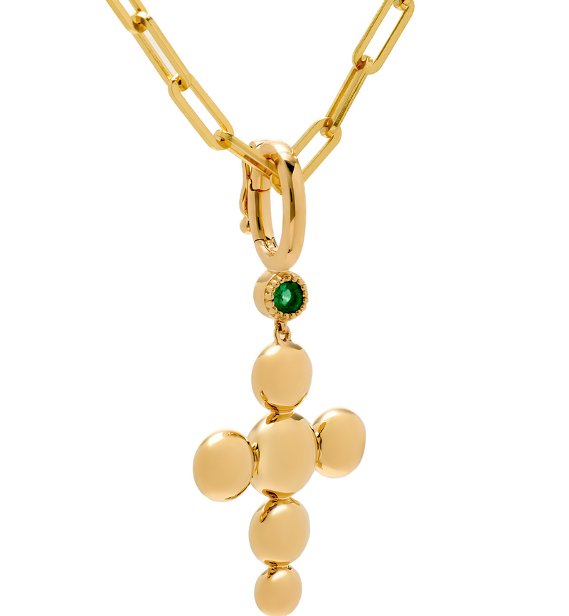 Birthstone Cross Charm - Circle of Blessings - 18K Gold