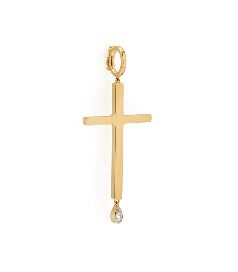Birthstone Cross Charm - Jesus Wept - 18K Gold - Large