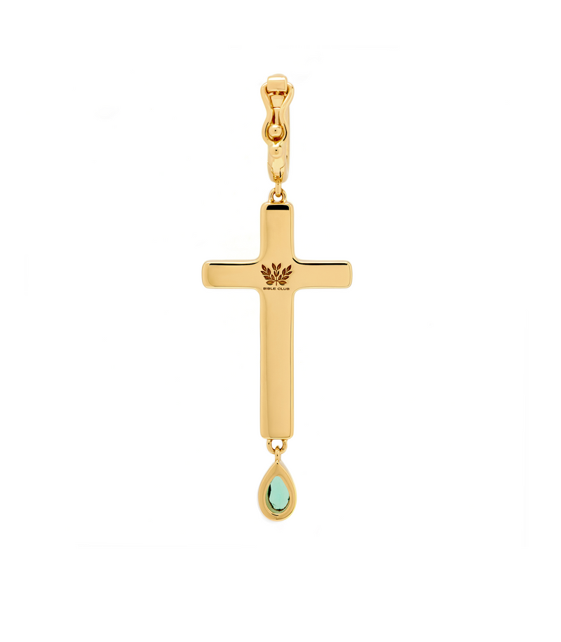 Birthstone Cross Charm - Jesus Wept - 18K Gold - Medium