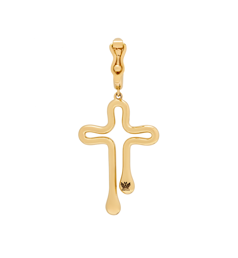 Birthstone Cross Charm - Tear Drops - 18K Gold with Stones