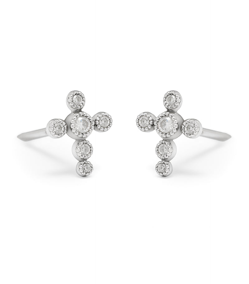 Stud Cross Earring - Circle of Blessings - Sterling Silver with Birthstone