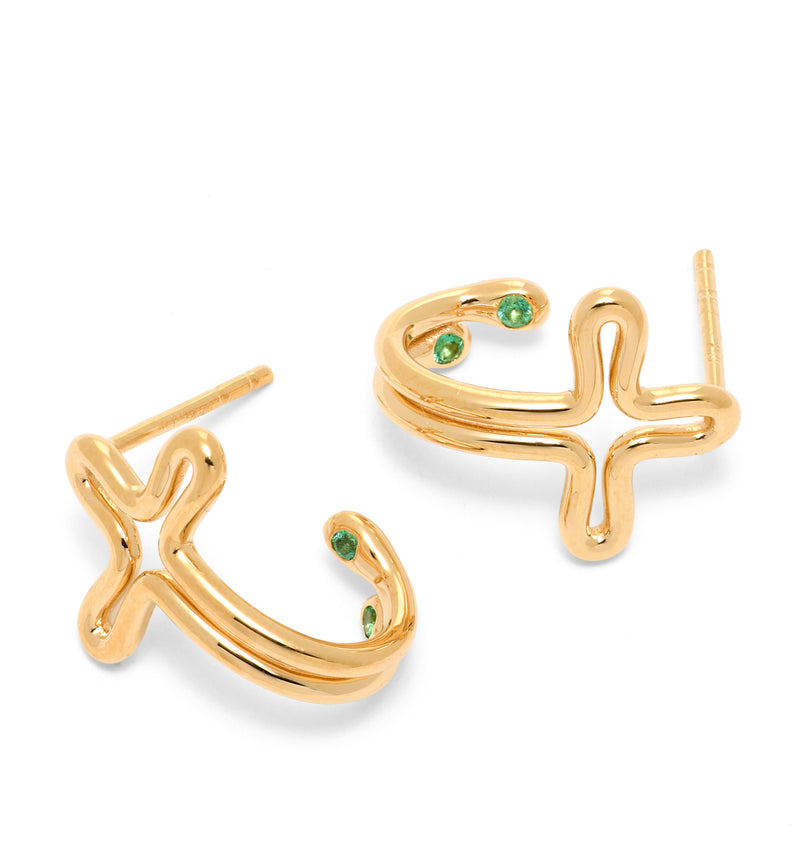Hoop Cross Earrings-Tear Drops - 18K Gold