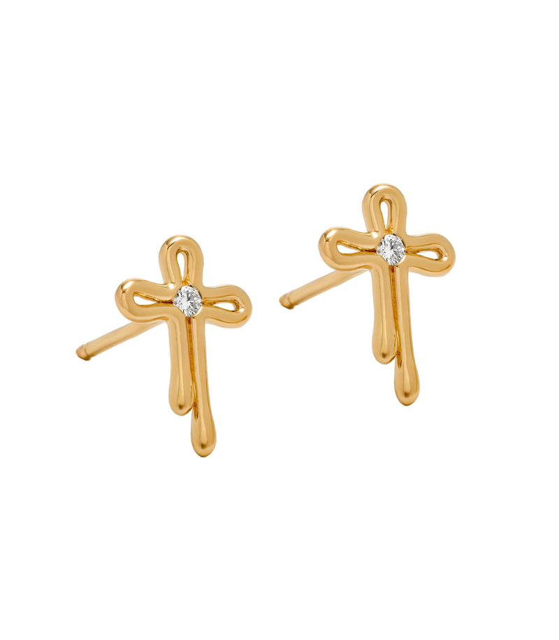 Stud Cross Earrings in 18K Gold with Diamonds | Tear Drops - Small