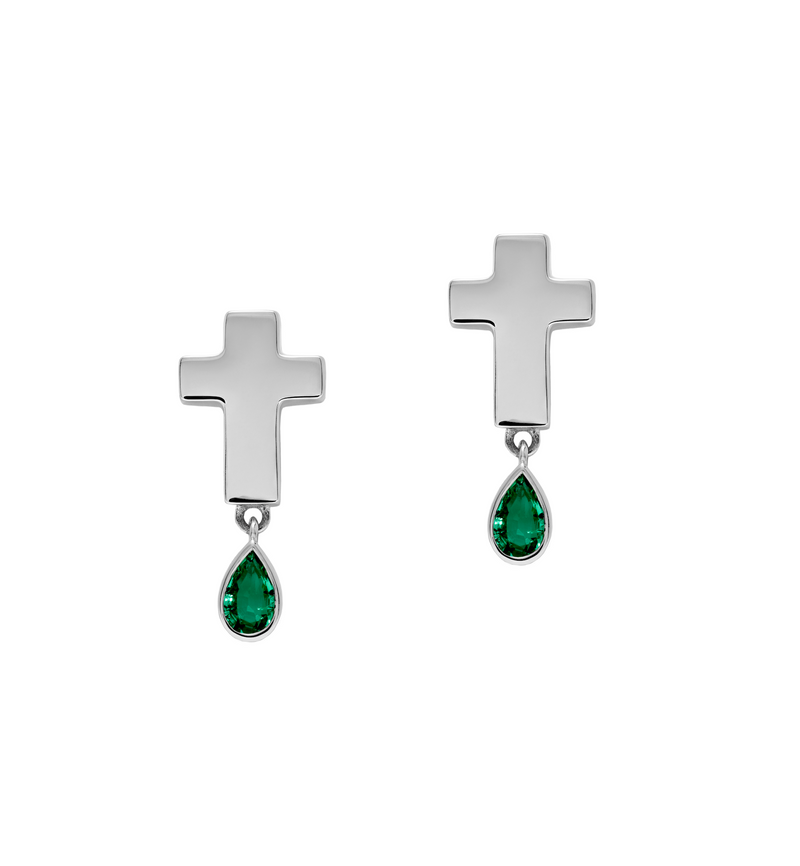 Stud Cross Earrings - Jesus Wept- Sterling Silver with Birthstone