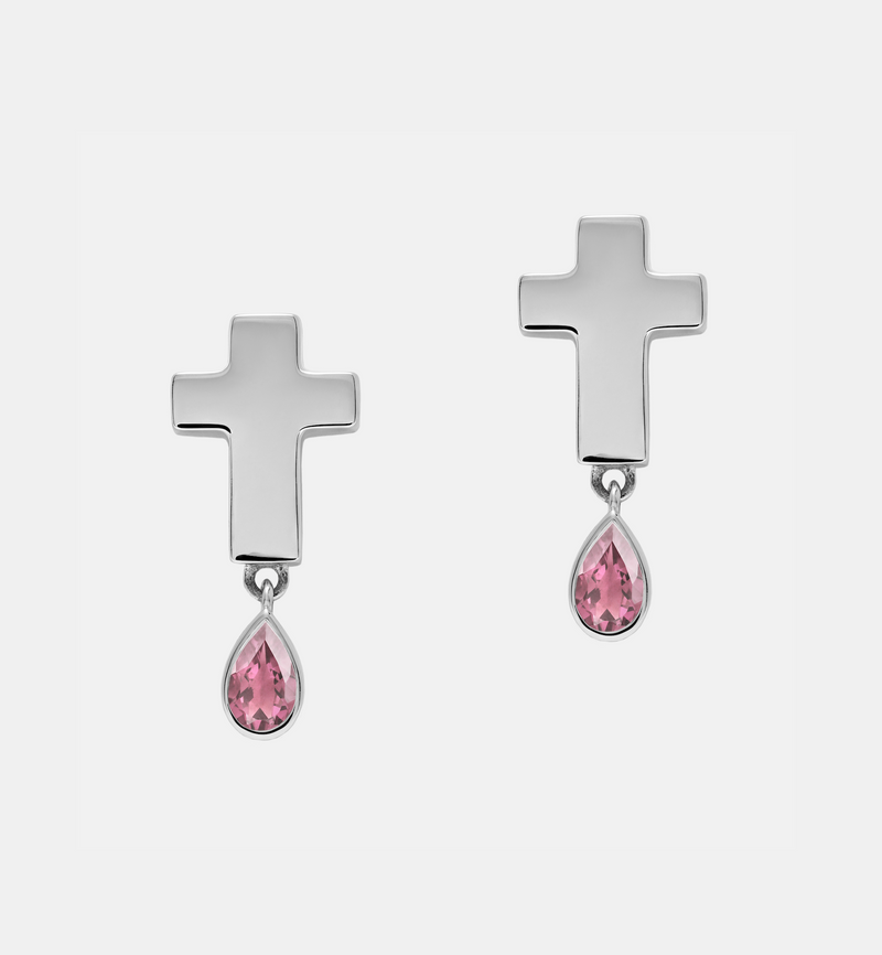 Stud Cross Earrings - Jesus Wept- Sterling Silver with Birthstone