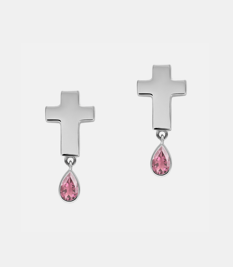 Stud Cross Earrings - Jesus Wept- Sterling Silver with Birthstone