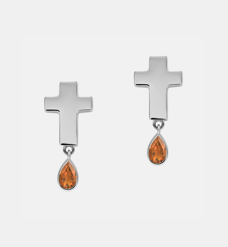 Stud Cross Earrings - Jesus Wept- Sterling Silver with Birthstone