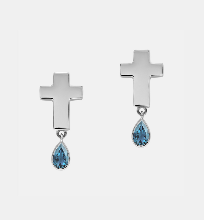 Stud Cross Earrings - Jesus Wept- Sterling Silver with Birthstone