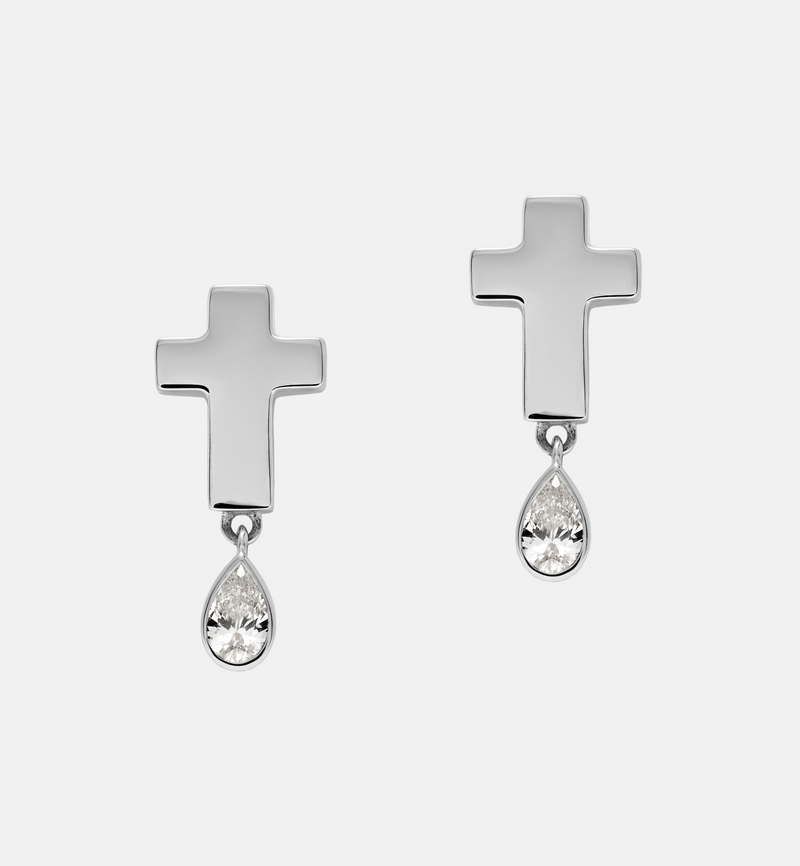 Stud Cross Earrings - Jesus Wept- Sterling Silver with Birthstone